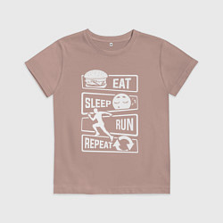 Футболка хлопковая детская Еда, сон, бег, цвет: пыльно-розовый