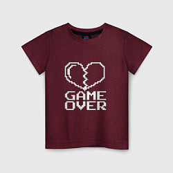 Футболка хлопковая детская Пиксельное сердечко Game over, цвет: меланж-бордовый