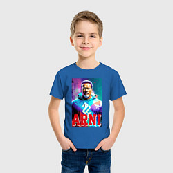 Футболка хлопковая детская Super Arnold Schwarzenegger - Arni ai pop art, цвет: синий — фото 2