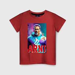 Футболка хлопковая детская Super Arnold Schwarzenegger - Arni ai pop art, цвет: красный