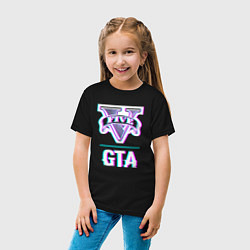 Футболка хлопковая детская GTA в стиле glitch и баги графики, цвет: черный — фото 2