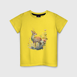 Футболка хлопковая детская Акварельный милый олень, цвет: желтый