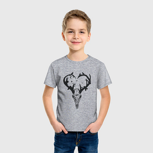 Детская футболка Череп олень с рогами в виде сердца / Меланж – фото 3
