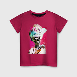 Футболка хлопковая детская Скелет в парике, цвет: маджента