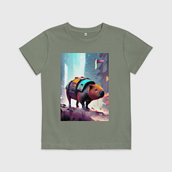 Детская футболка Капибара в мегаполисе - киберпанк