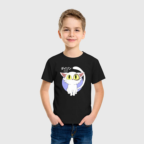 Детская футболка Судзумэ закрывающая двери: Котик белый / Черный – фото 3