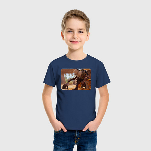Детская футболка Ассасин гладит кота / Тёмно-синий – фото 3