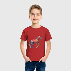 Футболка хлопковая детская Конь геометрик, цвет: красный — фото 2