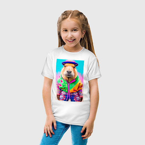 Детская футболка Модная капибара - нейросеть / Белый – фото 4