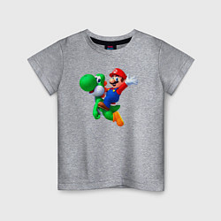 Футболка хлопковая детская Марио на Йоши, цвет: меланж