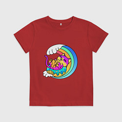 Футболка хлопковая детская Радужная волна и пушистый котик, цвет: красный