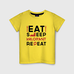 Футболка хлопковая детская Надпись: eat sleep Valorant repeat, цвет: желтый