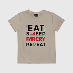 Футболка хлопковая детская Надпись: eat sleep Far Cry repeat, цвет: миндальный