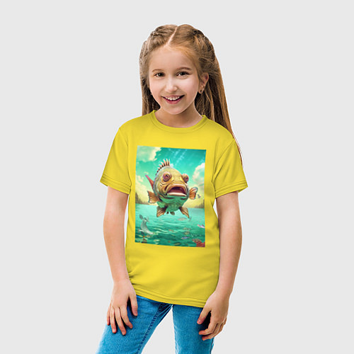 Детская футболка Карп выпрыгивающий из озера / Желтый – фото 4