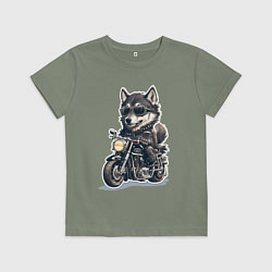 Футболка хлопковая детская Волчья сила на двух колесах, цвет: авокадо