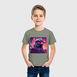 Футболка хлопковая детская Сокол в лучах неона, цвет: авокадо — фото 2