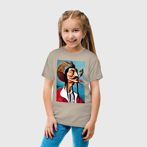 Детская футболка Портрет Сальвадора Дали - нейросеть / Миндальный – фото 4