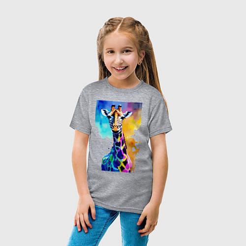 Детская футболка Маленький жирафёнок - Африка - акварель / Меланж – фото 4