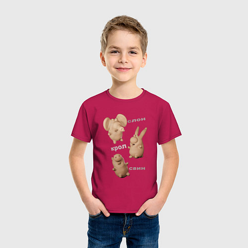 Детская футболка Кролик, слон и свинка / Маджента – фото 3