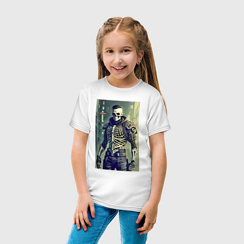 Детская футболка Cool skeleton - cyberpunk - neural network / Белый – фото 4