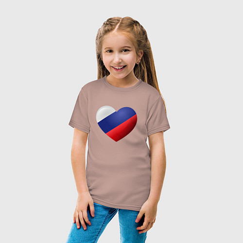 Детская футболка Флаг России в сердце / Пыльно-розовый – фото 4