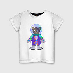 Футболка хлопковая детская Мишка космонавт, цвет: белый