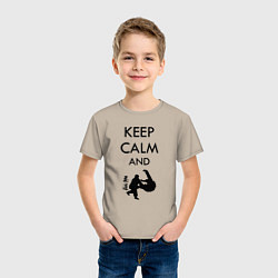 Футболка хлопковая детская Keep calm and judo, цвет: миндальный — фото 2