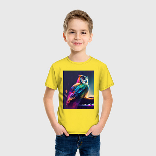 Детская футболка Музыкальная сова - нейросеть / Желтый – фото 3