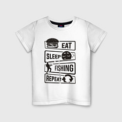 Футболка хлопковая детская Eat sleep fishing repeat, цвет: белый