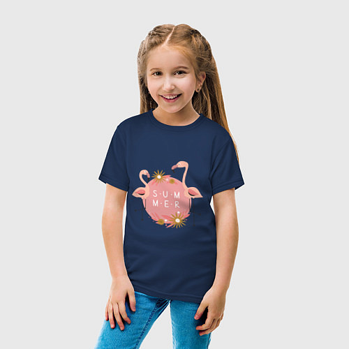 Детская футболка Два розовых фламинго / Тёмно-синий – фото 4
