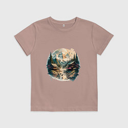 Детская футболка Японские дома на фоне гор в стиле моротай