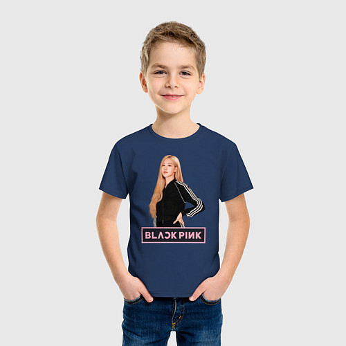 Детская футболка Блэкпинк Роза / Тёмно-синий – фото 3