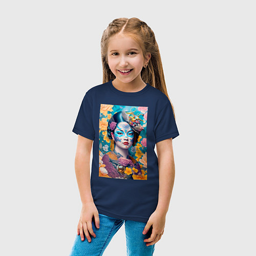 Детская футболка Японская девушка - нейросеть / Тёмно-синий – фото 4