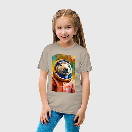 Детская футболка Capybara astronaut - NASA - neural network / Миндальный – фото 4