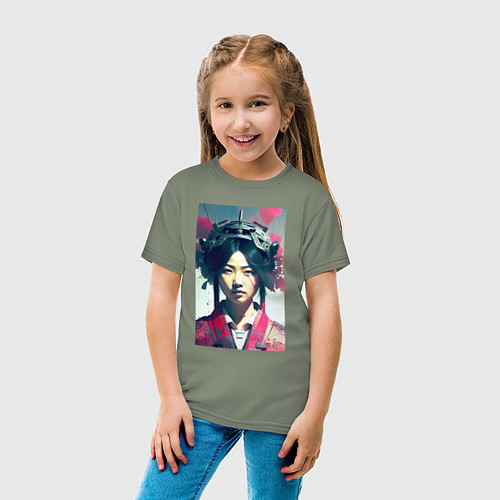 Детская футболка Japanese girl - cyberpunk - neural network / Авокадо – фото 4