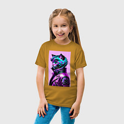 Футболка хлопковая детская Прикольный фиолетовый котейка - нейросеть, цвет: горчичный — фото 2