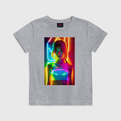 Футболка хлопковая детская Japanese girl - neon glow - neural network, цвет: меланж