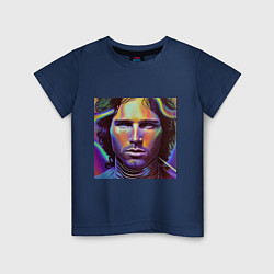 Футболка хлопковая детская Jim Morrison neon portrait art, цвет: тёмно-синий