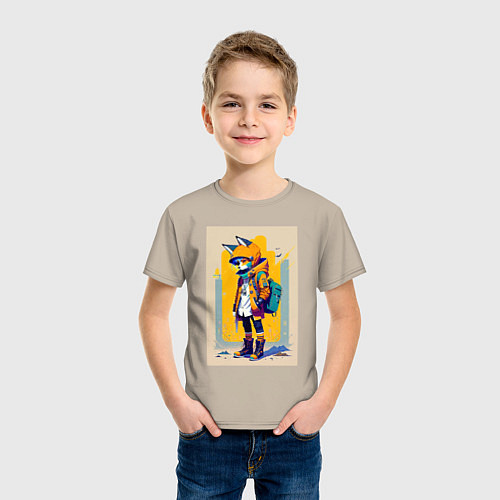 Детская футболка Fox cub - urban style - neural network / Миндальный – фото 3