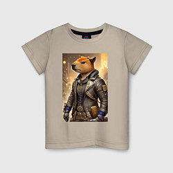 Футболка хлопковая детская Cool capybara - steampunk - neural network, цвет: миндальный
