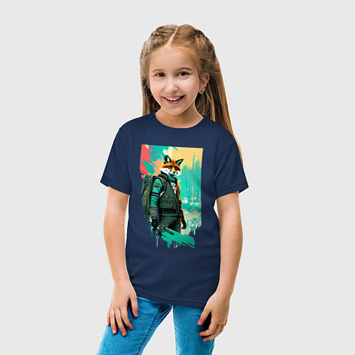 Детская футболка Лис-геолог - нейросеть / Тёмно-синий – фото 4