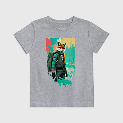 Футболка хлопковая детская Лис-геолог - нейросеть, цвет: меланж