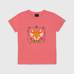 Футболка хлопковая детская Портрет лисы, цвет: коралловый