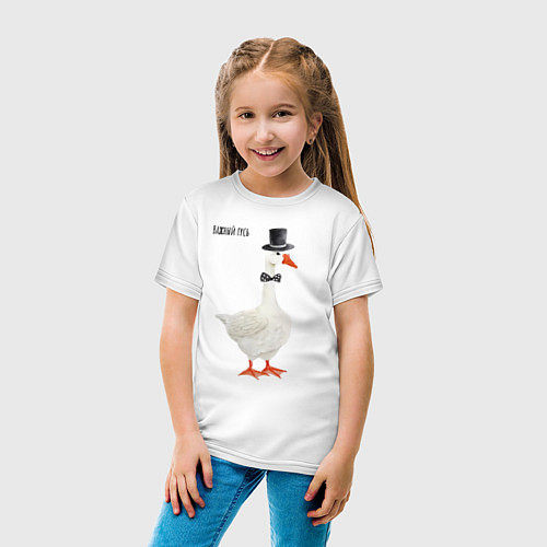 Детская футболка Гусь джентльмен в бабочке и цилиндре / Белый – фото 4