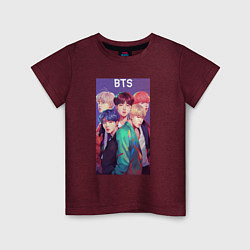 Футболка хлопковая детская Anime BTS style, цвет: меланж-бордовый