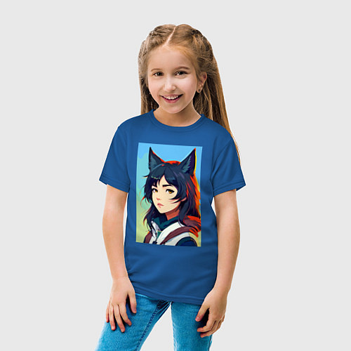 Детская футболка Девочка-волчонок - нейросеть - аниме / Синий – фото 4