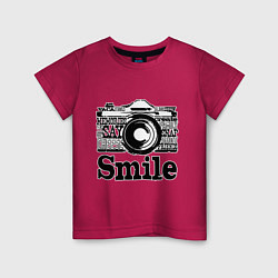 Футболка хлопковая детская Smile camera, цвет: маджента