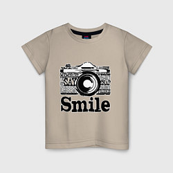 Футболка хлопковая детская Smile camera, цвет: миндальный