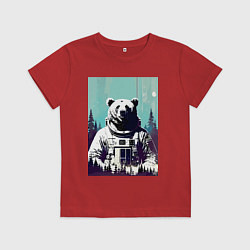 Футболка хлопковая детская Медведь в космическом скафандре - нейросеть, цвет: красный