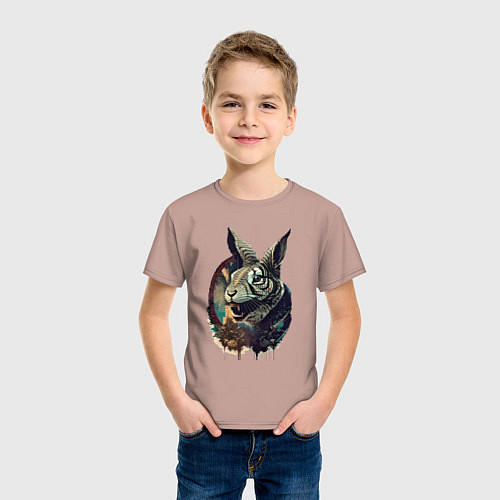 Детская футболка Свирепый зайчара - нейросеть / Пыльно-розовый – фото 3